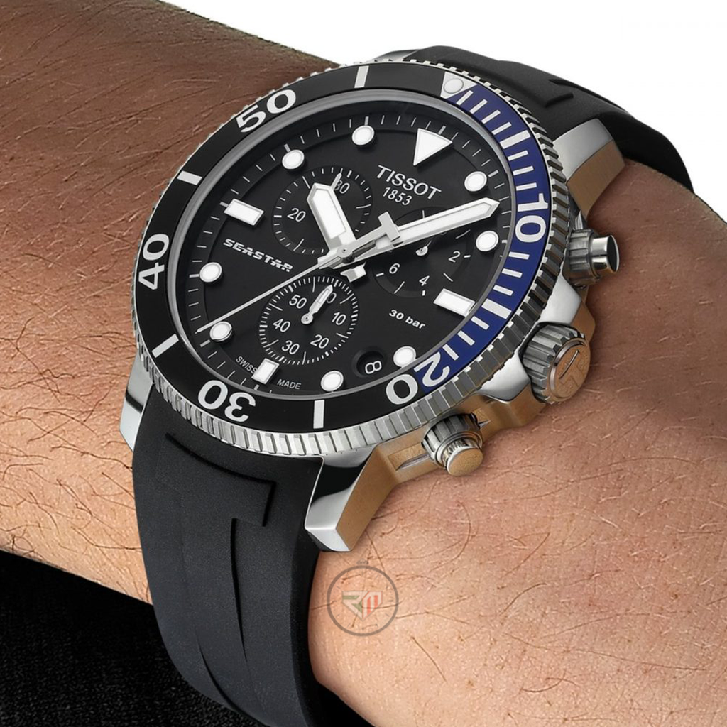 TISSOT Seastar 1000 Men’s Quartz Chronograph Swiss Made Black Silicone Strap Black Dial 45mm Watch T120.417.17.051.02