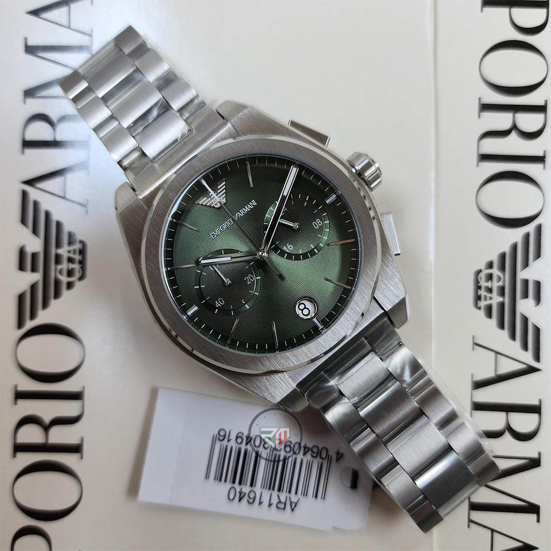 Emporio Armani Men's Federico Chronograph Quartz Silver Stainless Steel Green Dial Watch AR11640