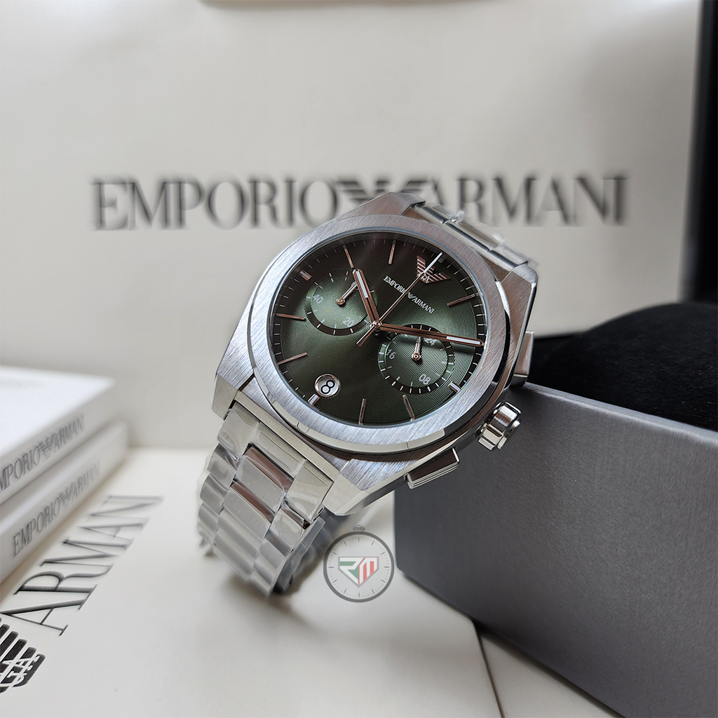 Emporio Armani Men's Federico Chronograph Quartz Silver Stainless Steel Green Dial Watch AR11640
