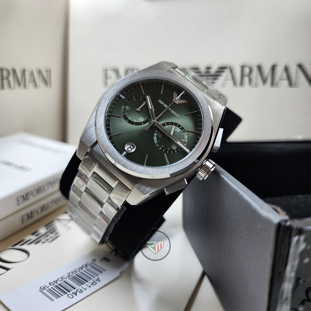 Emporio Armani Men's Federico Chronograph Quartz Silver Stainless Steel Green Dial Watch AR11640