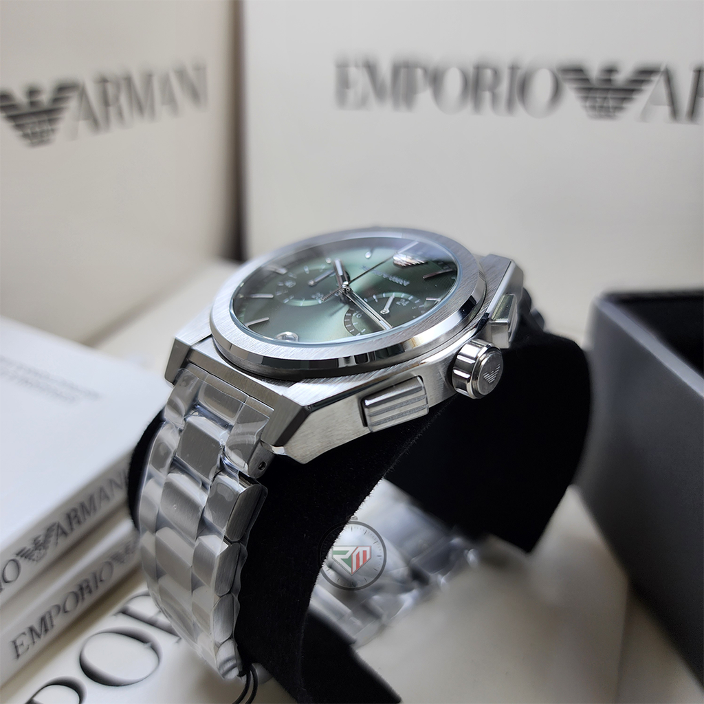 Emporio Armani Men's Federico Chronograph Quartz Silver Stainless Steel Green Dial Watch AR11640