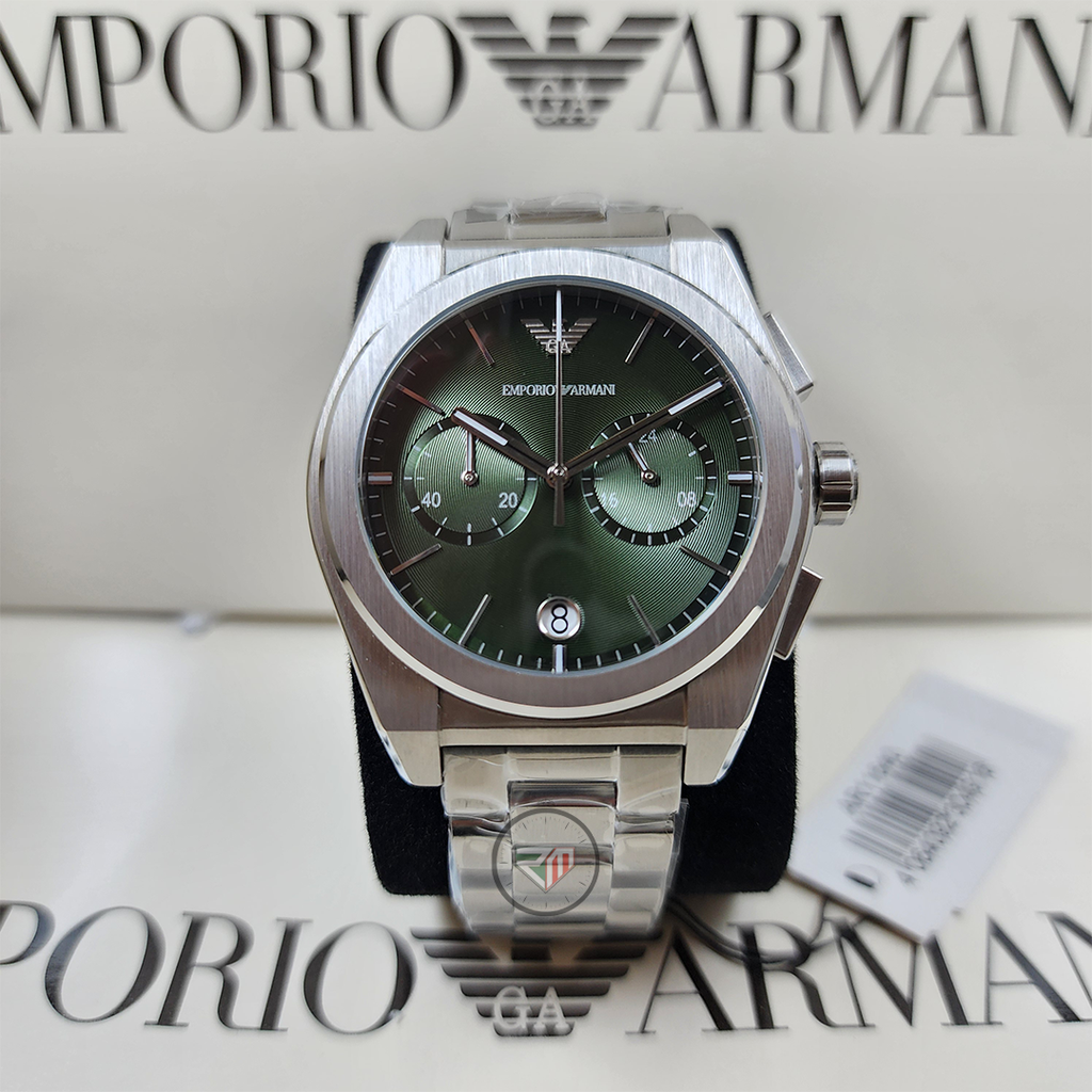 Emporio Armani Men's Federico Chronograph Quartz Silver Stainless Steel Green Dial Watch AR11640