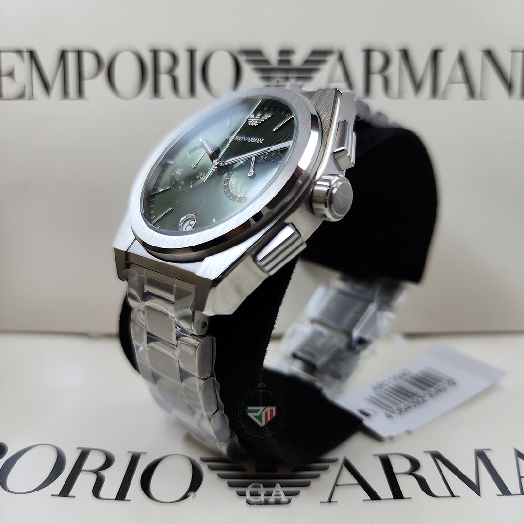 Emporio Armani Men's Federico Chronograph Quartz Silver Stainless Steel Green Dial Watch AR11640