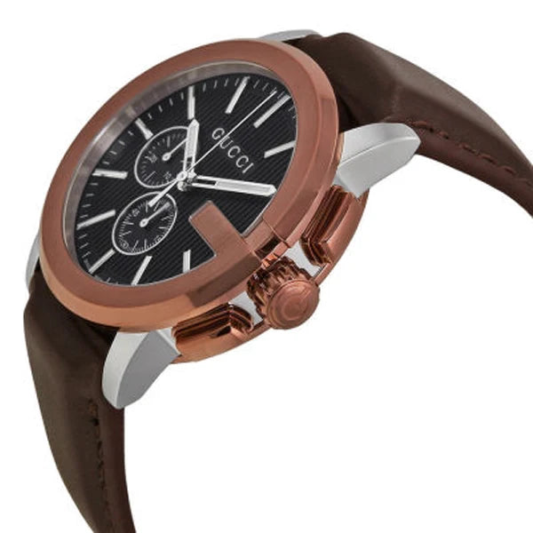 Gucci Men’s Swiss Made Quartz Leather Strap Black Dial 44mm Watch YA101202