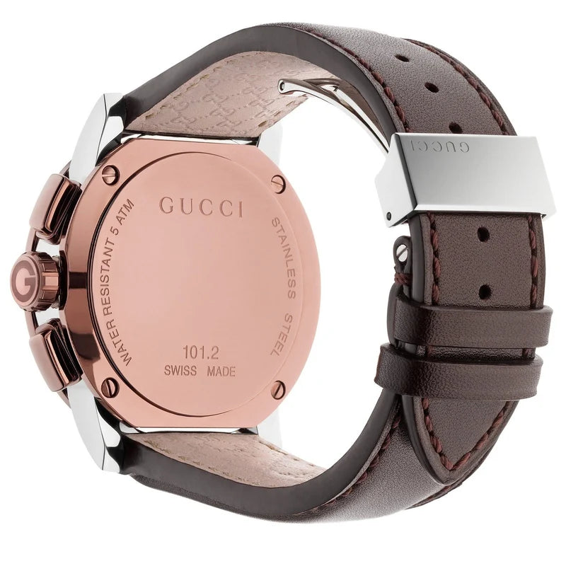 Gucci Men’s Swiss Made Quartz Leather Strap Black Dial 44mm Watch YA101202