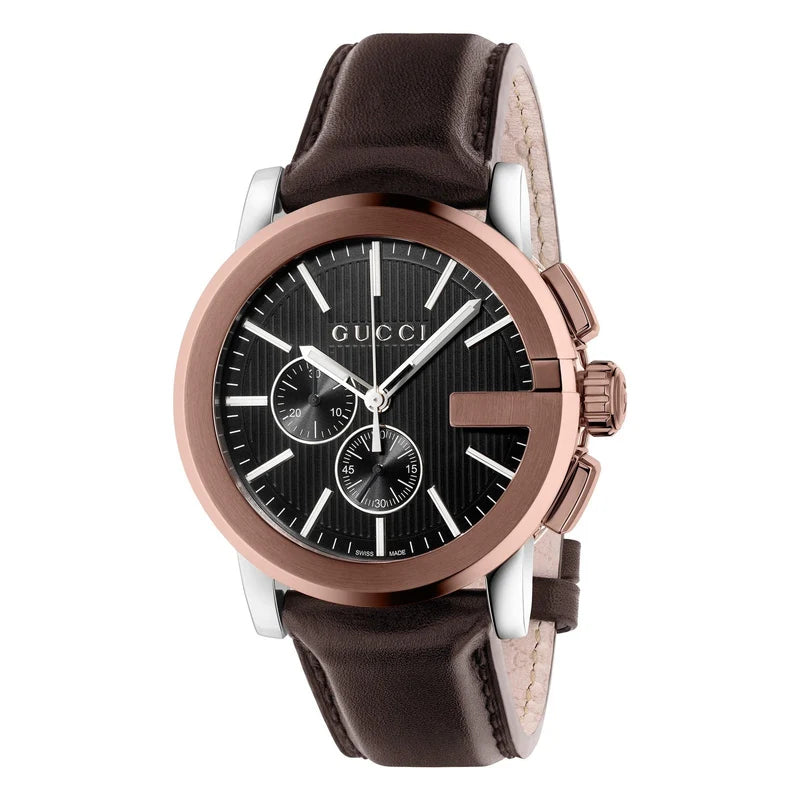 Gucci Men’s Swiss Made Quartz Leather Strap Black Dial 44mm Watch YA101202