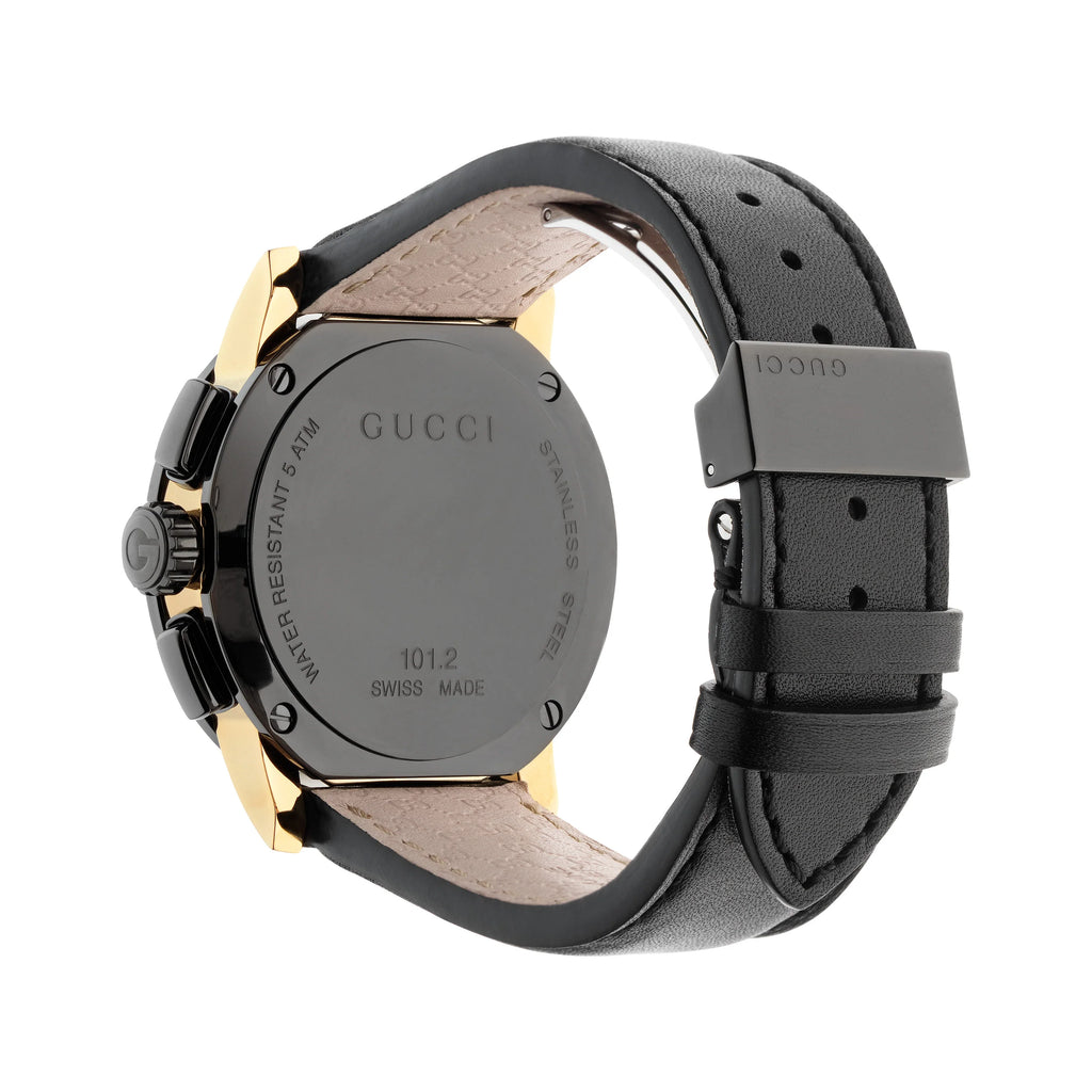 Gucci Men’s Swiss Made Quartz Leather Strap Black Dial 44mm Watch YA101203