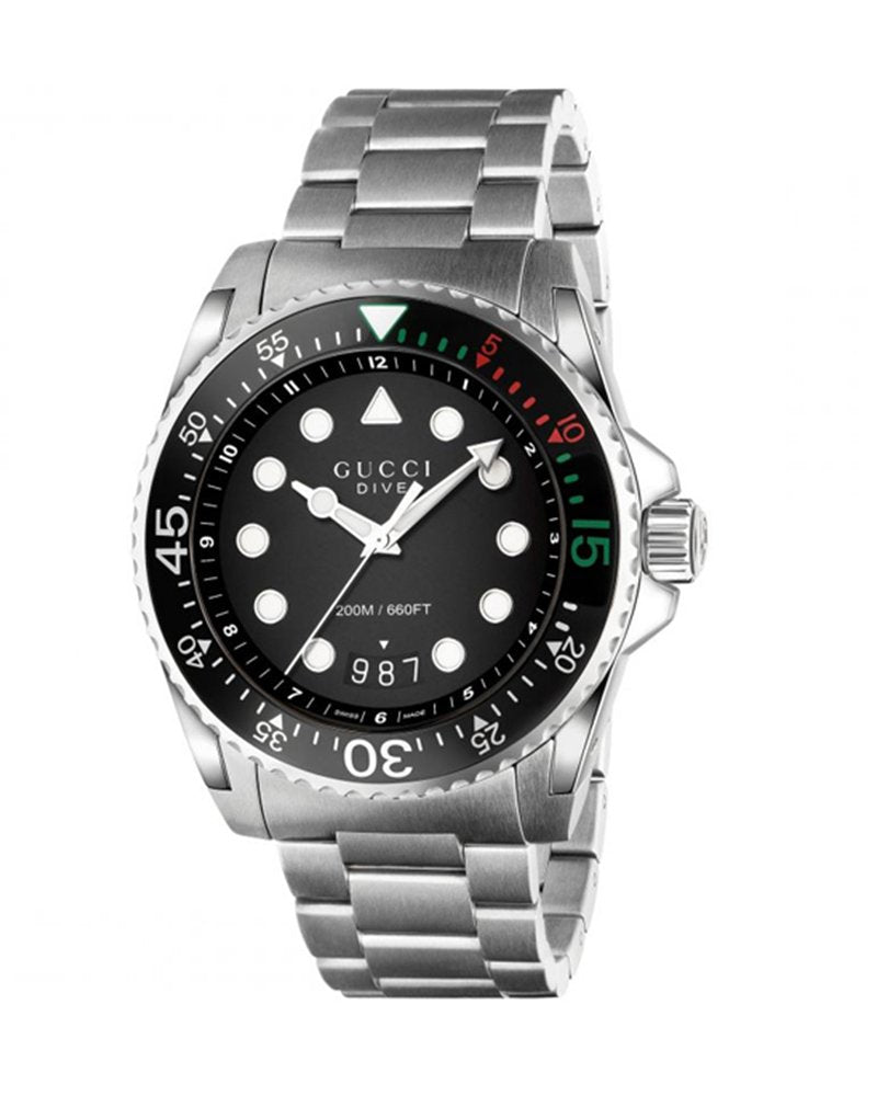 Gucci Men’s Swiss Made Quartz Stainless Steel Black Dial 45mm Watch YA136208