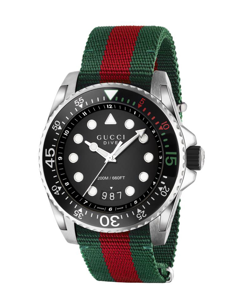 Gucci Men’s Swiss Made Quartz Nylon Strap Black Dial 45mm Watch YA136209