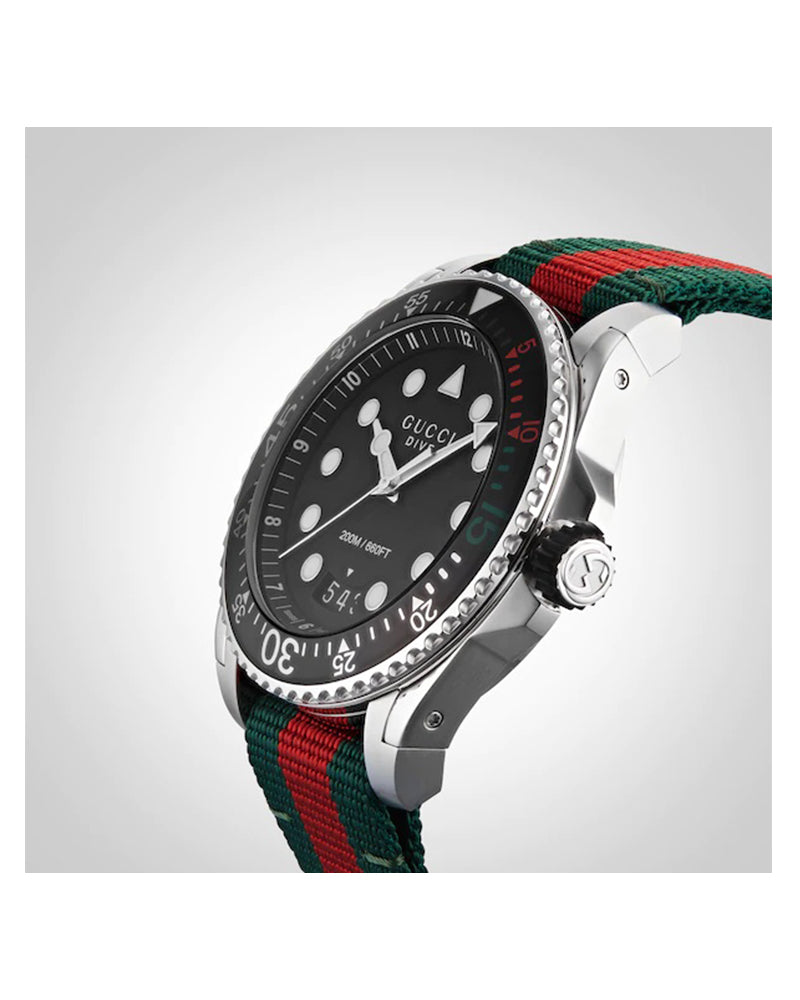 Gucci Men’s Swiss Made Quartz Nylon Strap Black Dial 45mm Watch YA136209