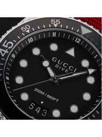 Gucci Men’s Swiss Made Quartz Nylon Strap Black Dial 45mm Watch YA136209