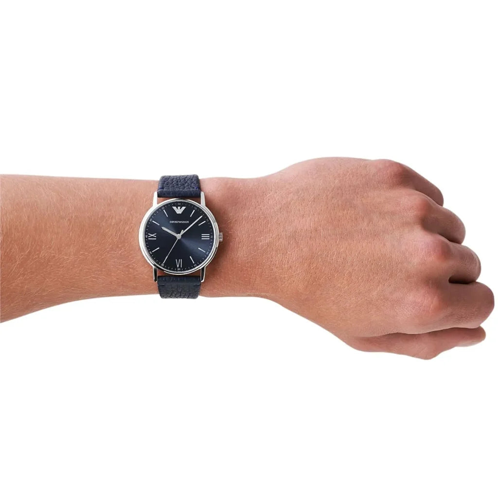 Emporio Armani Men’s Quartz Blue Leather Strap Blue Dial 41mm Watch AR11012