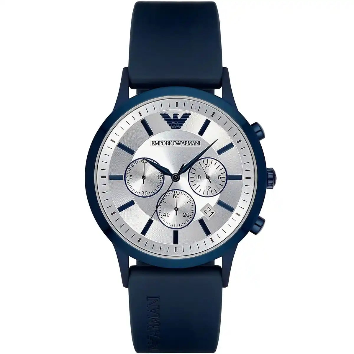 Emporio Armani Men’s Chronograph Quartz Silicone Strap Silver Dial 44mm Watch AR11026