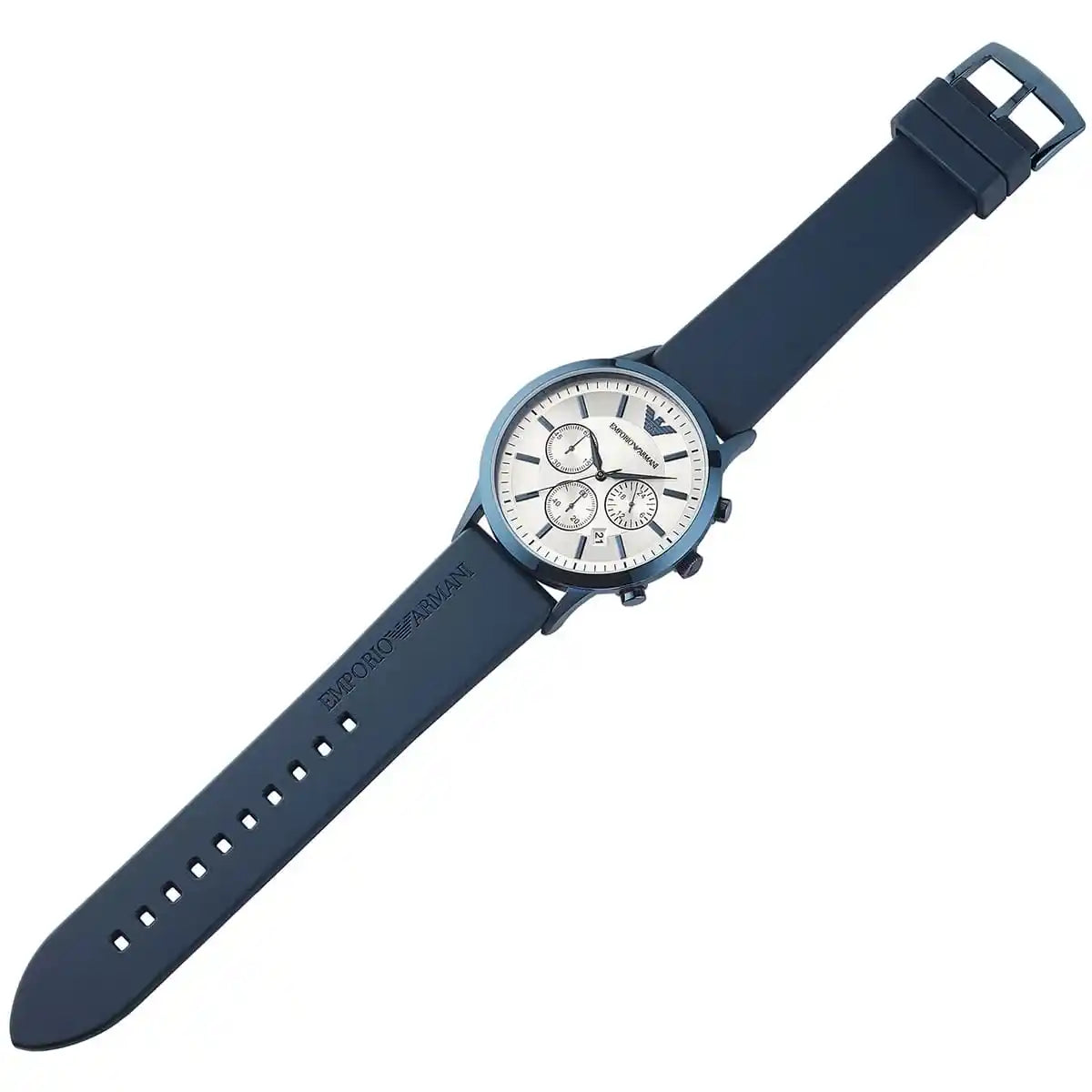 Emporio Armani Men’s Chronograph Quartz Silicone Strap Silver Dial 44mm Watch AR11026