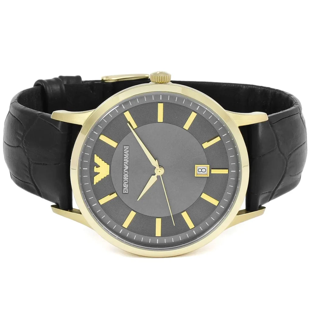 Emporio Armani Men’s Quartz Leather Strap Grey Dial 43mm Watch AR11049