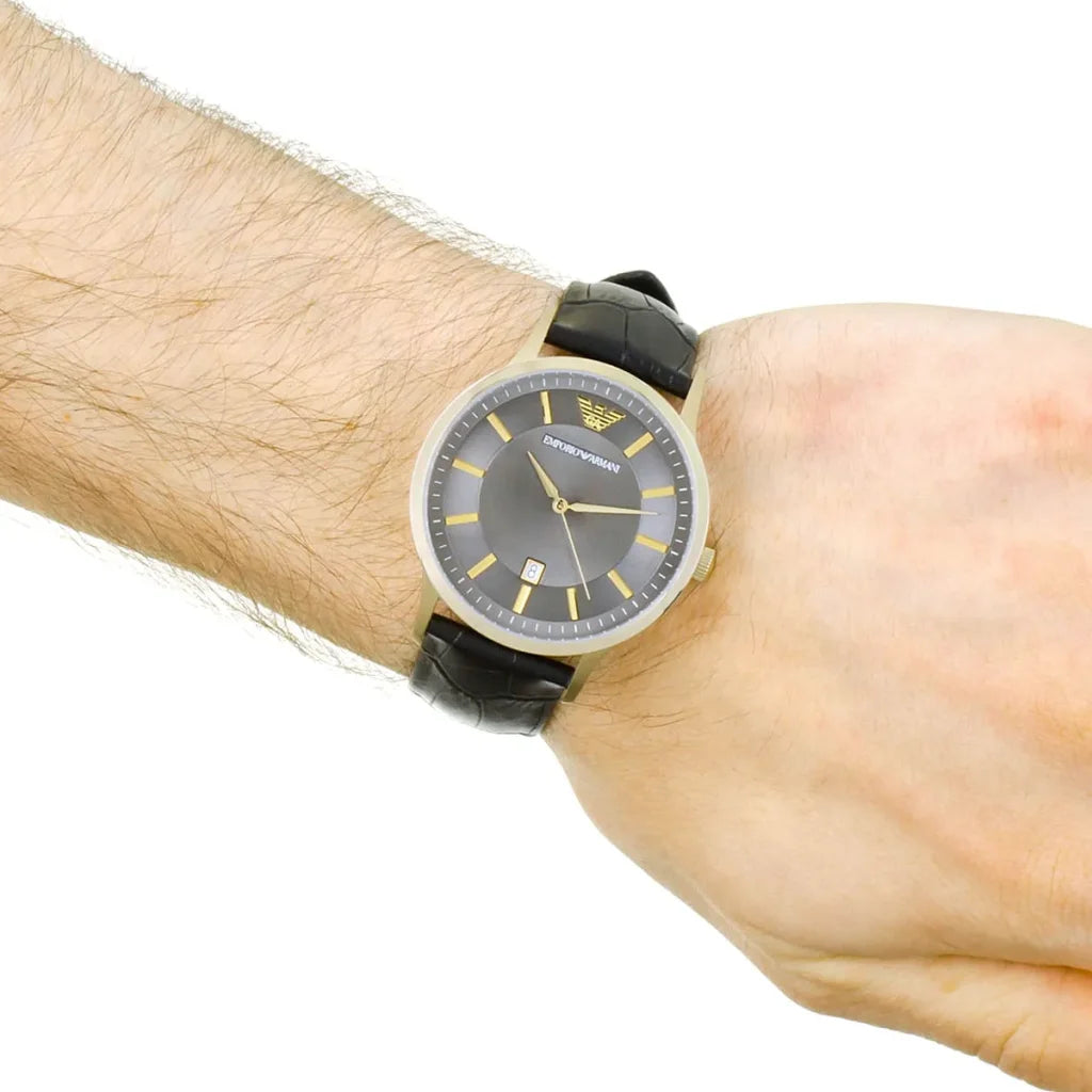 Emporio Armani Men’s Quartz Leather Strap Grey Dial 43mm Watch AR11049
