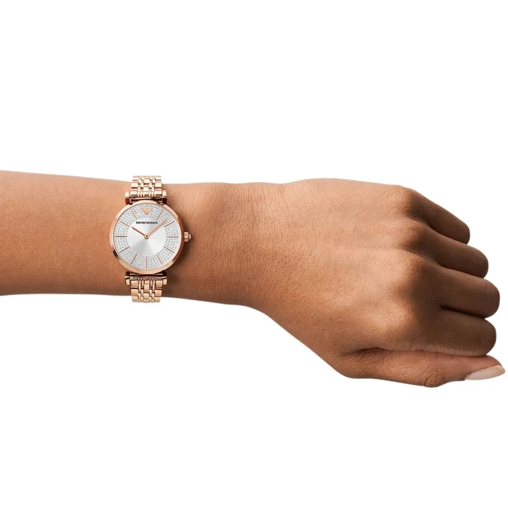 Emporio Armani Women’s Quartz Rose Gold Stainless Steel Silver Dial 32mm Watch AR11446