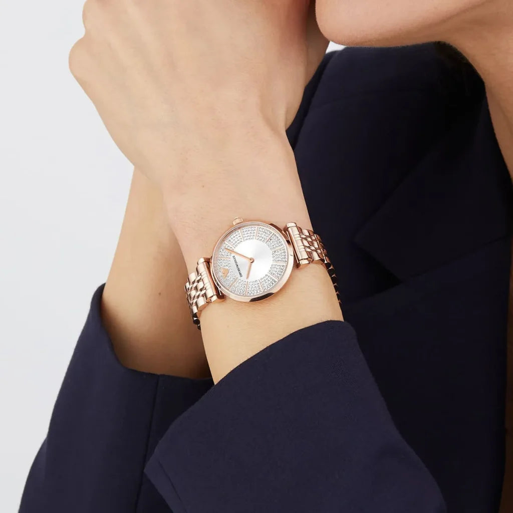Emporio Armani Women’s Quartz Rose Gold Stainless Steel Silver Dial 32mm Watch AR11446