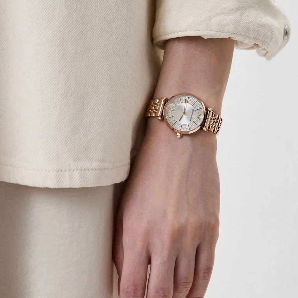 Emporio Armani Women’s Quartz Rose Gold Stainless Steel Silver Dial 32mm Watch AR11446