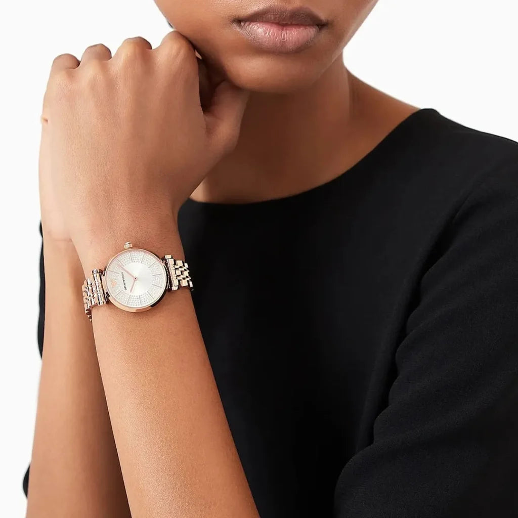 Emporio Armani Women’s Quartz Rose Gold Stainless Steel Silver Dial 32mm Watch AR11446