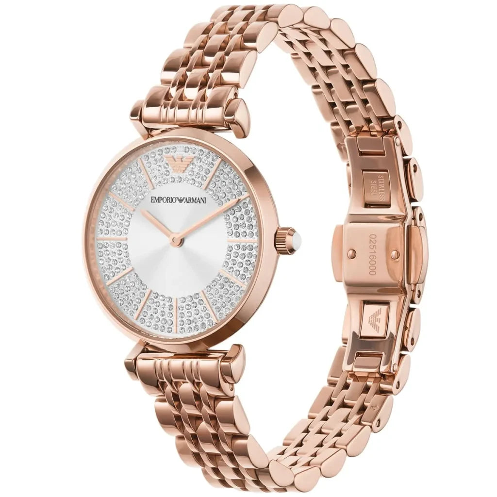 Emporio Armani Women’s Quartz Rose Gold Stainless Steel Silver Dial 32mm Watch AR11446
