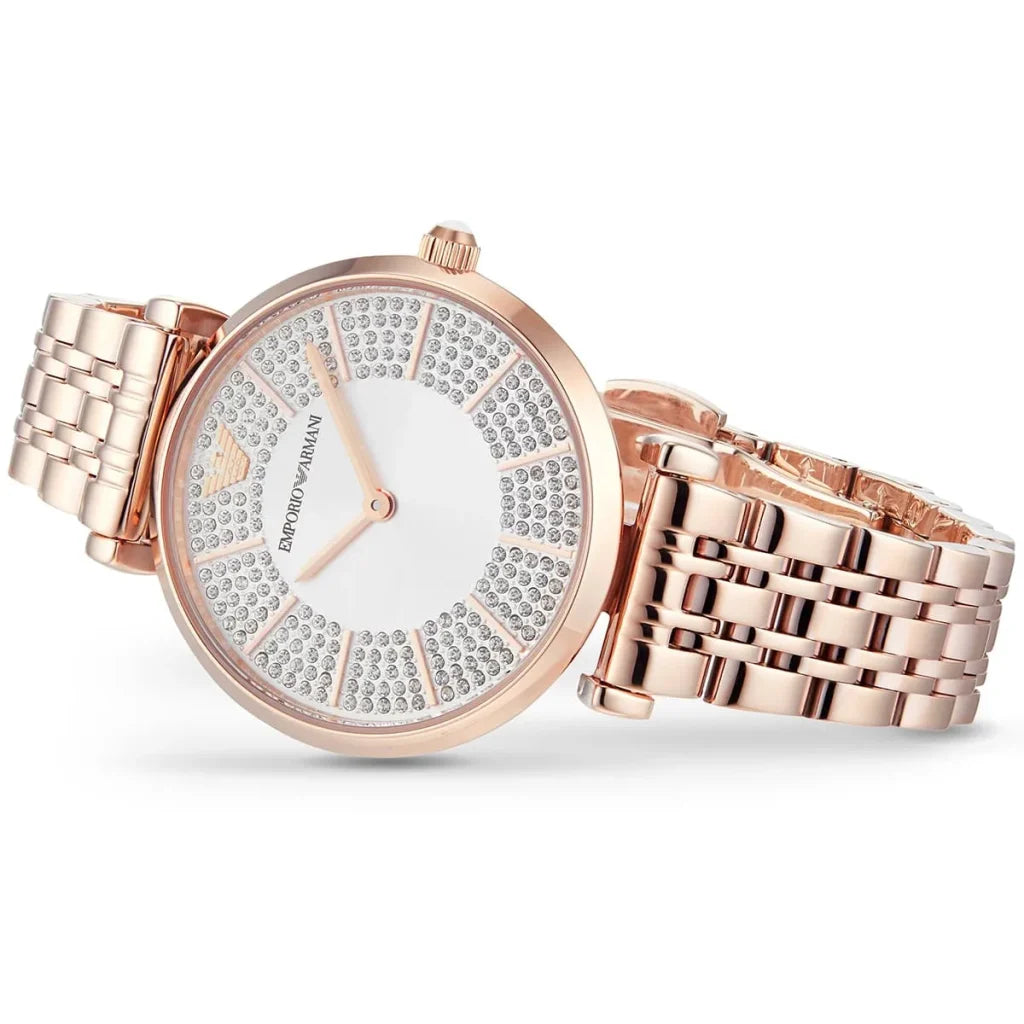 Emporio Armani Women’s Quartz Rose Gold Stainless Steel Silver Dial 32mm Watch AR11446