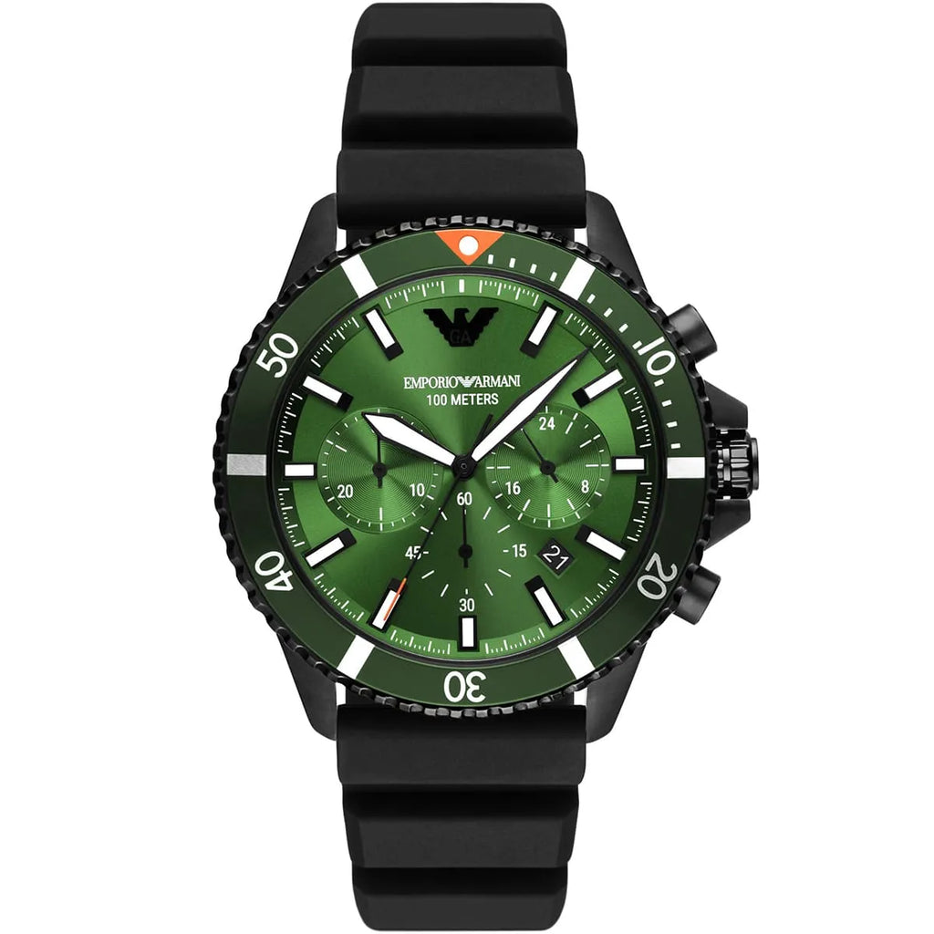 Emporio Armani Men’s Quartz Black Silicone Strap Green Dial 43mm Watch AR11463