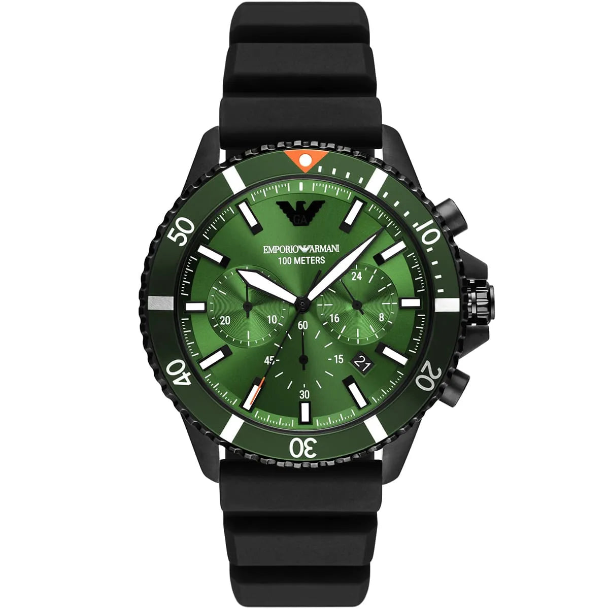 Emporio Armani Men’s Quartz Black Silicone Strap Green Dial 43mm Watch AR11463