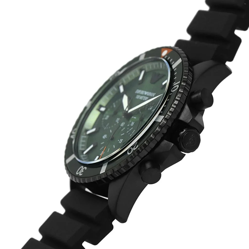 Emporio Armani Men’s Quartz Black Silicone Strap Green Dial 43mm Watch AR11463