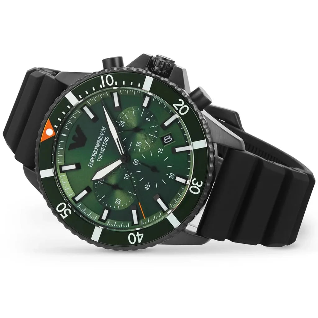 Emporio Armani Men’s Quartz Black Silicone Strap Green Dial 43mm Watch AR11463