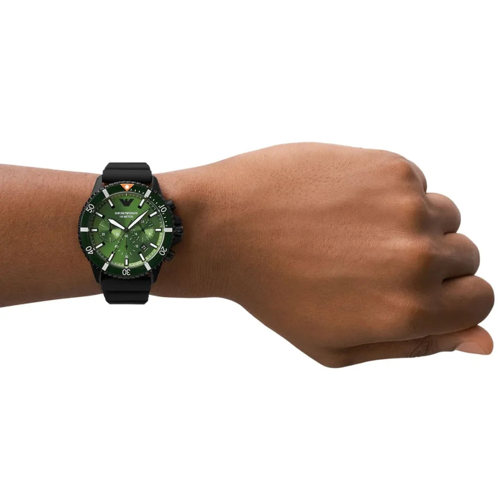 Emporio Armani Men’s Quartz Black Silicone Strap Green Dial 43mm Watch AR11463