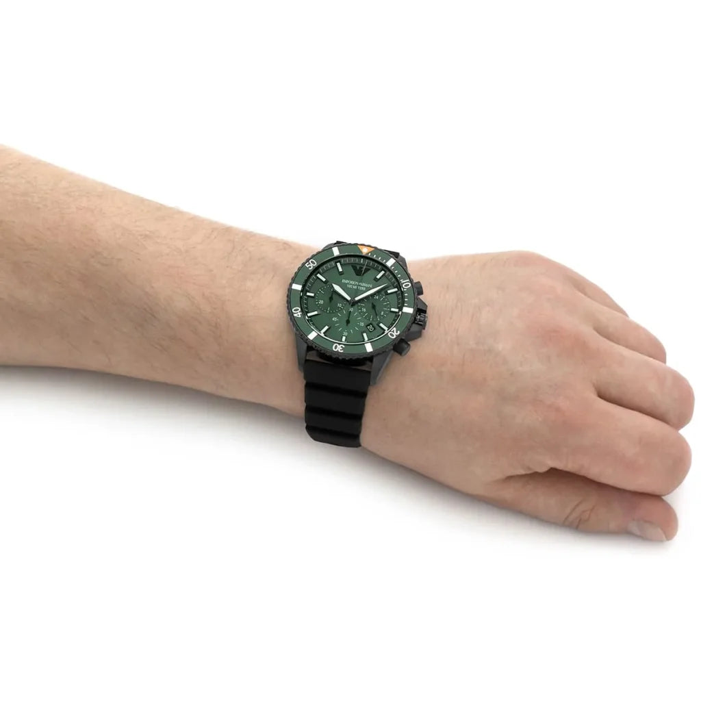 Emporio Armani Men’s Quartz Black Silicone Strap Green Dial 43mm Watch AR11463