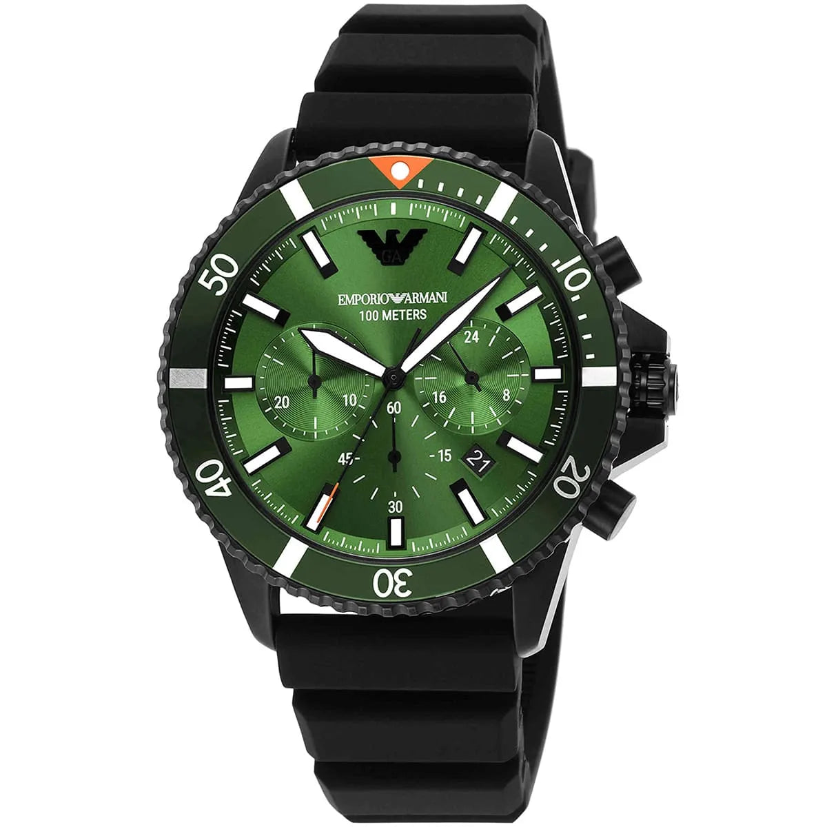 Emporio Armani Men’s Quartz Black Silicone Strap Green Dial 43mm Watch AR11463