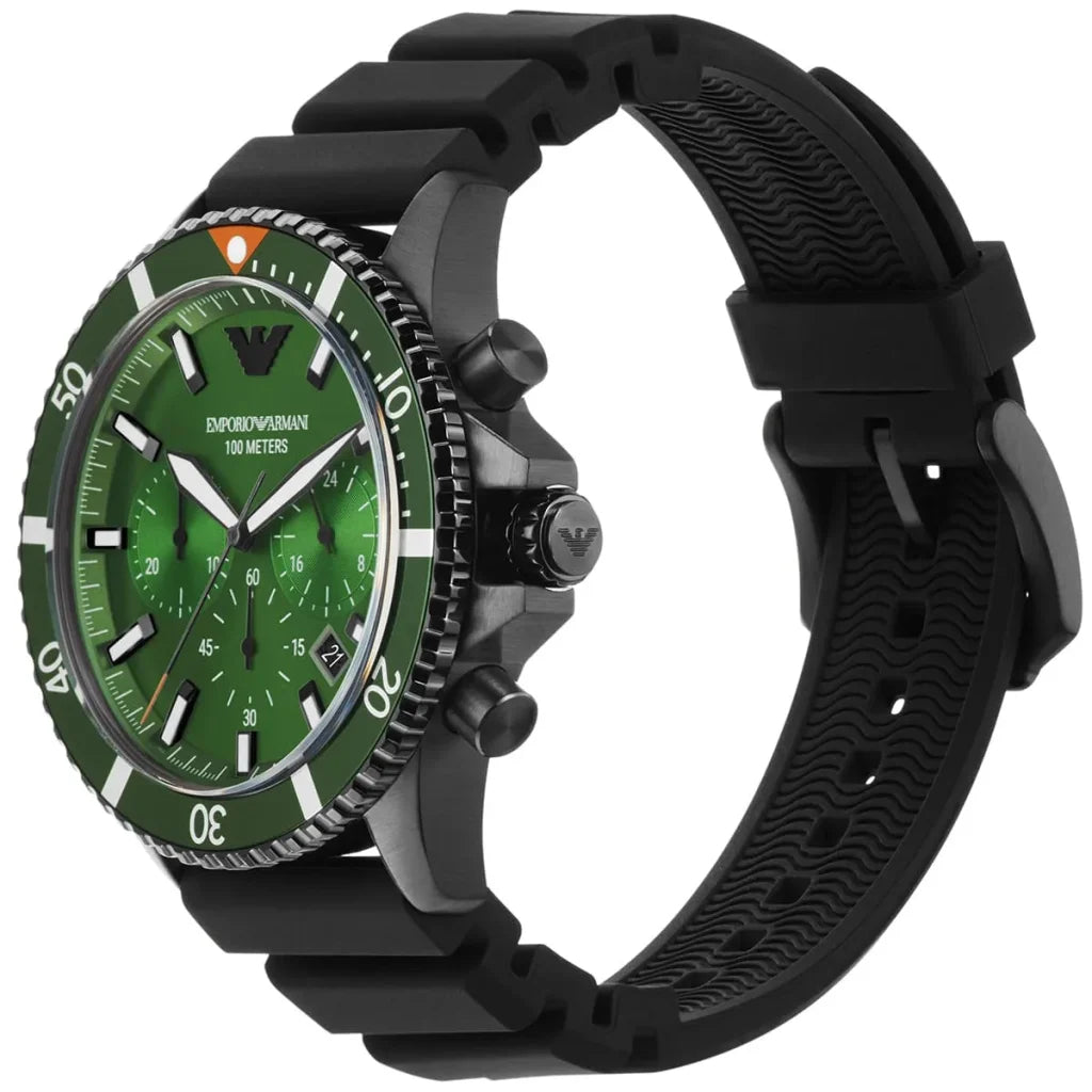 Emporio Armani Men’s Quartz Black Silicone Strap Green Dial 43mm Watch AR11463