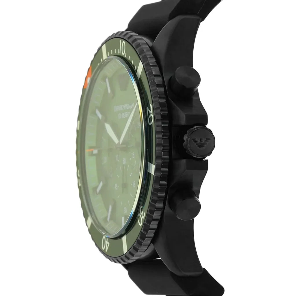 Emporio Armani Men’s Quartz Black Silicone Strap Green Dial 43mm Watch AR11463