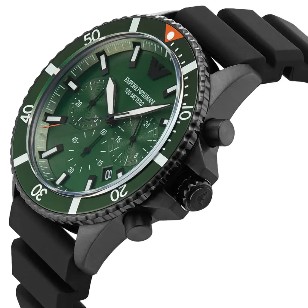 Emporio Armani Men’s Quartz Black Silicone Strap Green Dial 43mm Watch AR11463