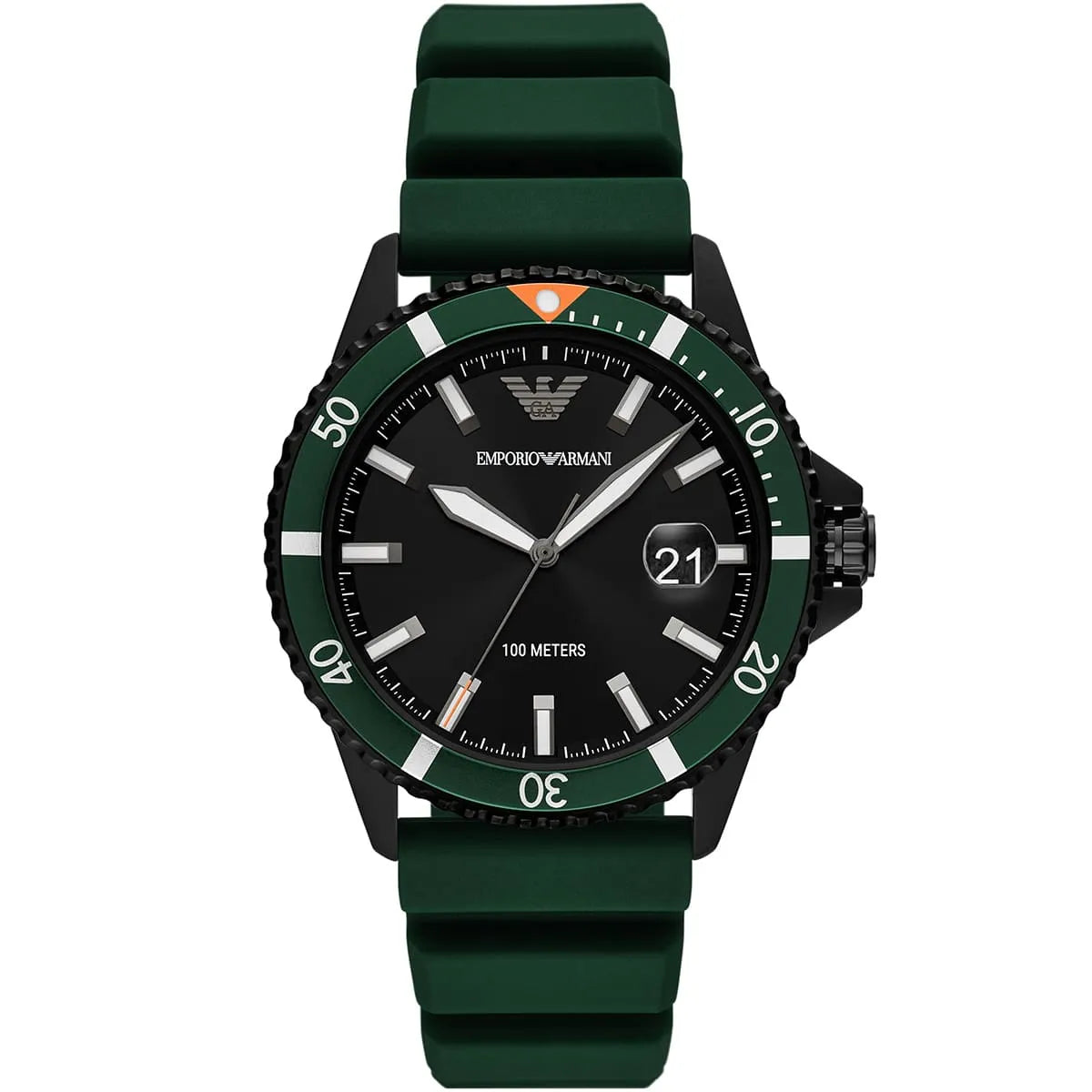 Emporio Armani Men’s Quartz Green Silicone Strap Black Dial 42mm Watch AR11464