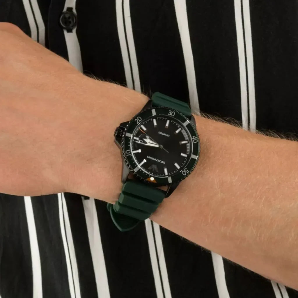 Emporio Armani Men’s Quartz Green Silicone Strap Black Dial 42mm Watch AR11464