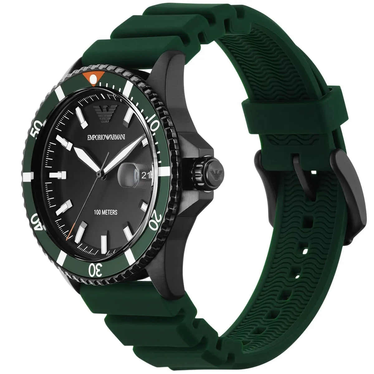 Emporio Armani Men’s Quartz Green Silicone Strap Black Dial 42mm Watch AR11464