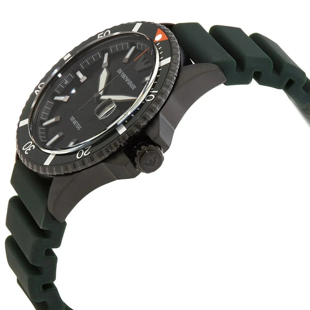 Emporio Armani Men’s Quartz Green Silicone Strap Black Dial 42mm Watch AR11464