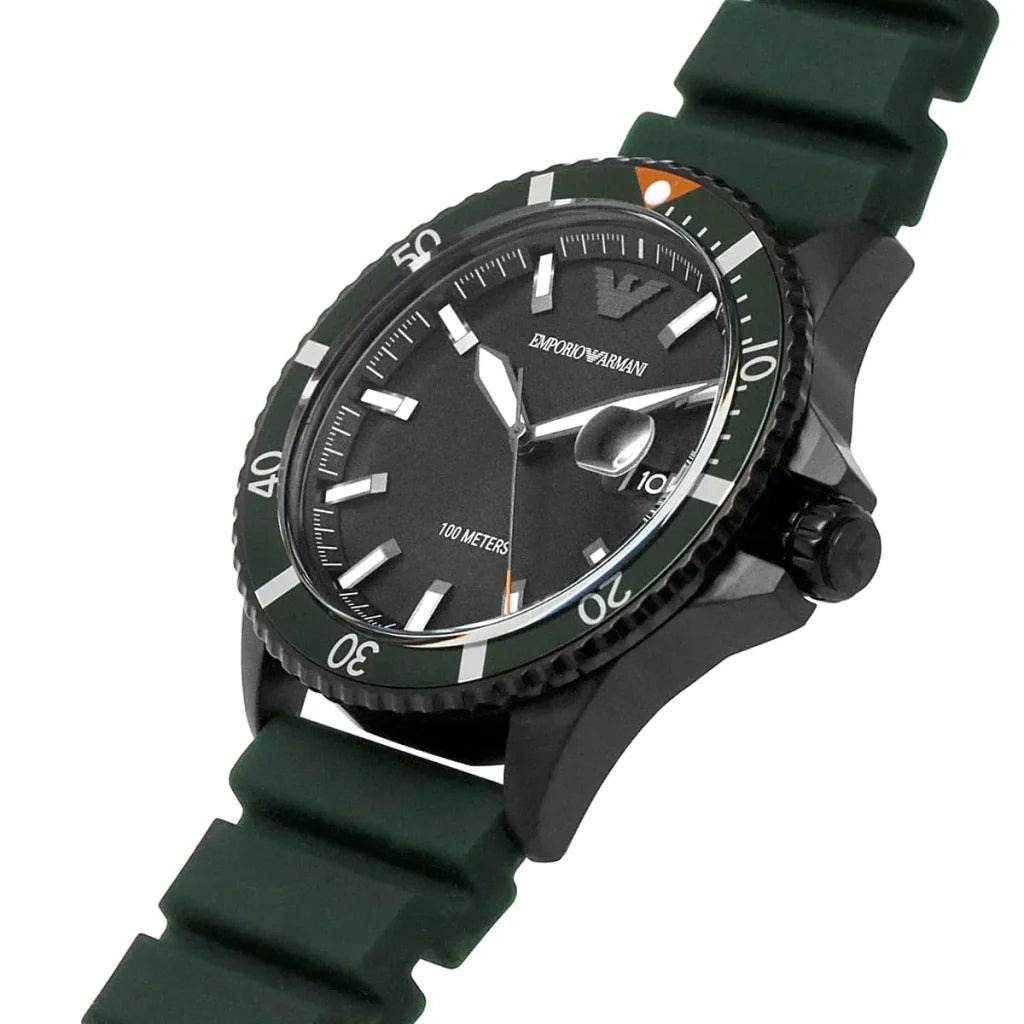 Emporio Armani Men’s Quartz Green Silicone Strap Black Dial 42mm Watch AR11464