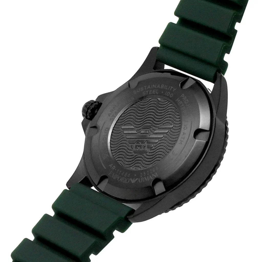 Emporio Armani Men’s Quartz Green Silicone Strap Black Dial 42mm Watch AR11464