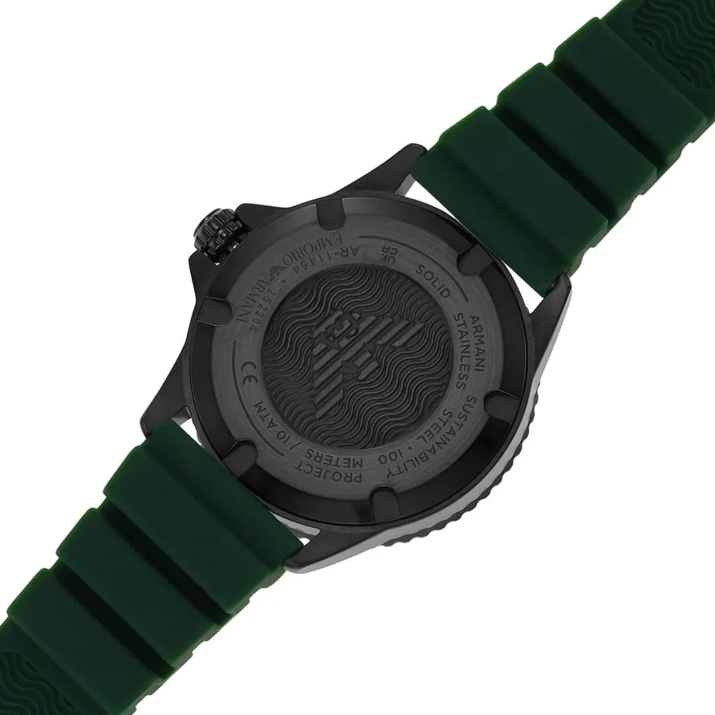 Emporio Armani Men’s Quartz Green Silicone Strap Black Dial 42mm Watch AR11464