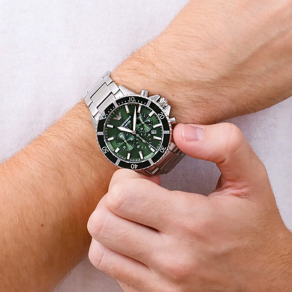 Emporio Armani Men’s Quartz Silver Stainless Steel Green Dial 43mm Watch AR11500