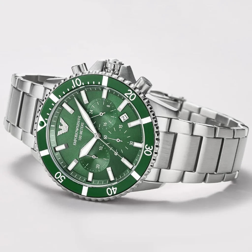 Emporio Armani Men’s Quartz Silver Stainless Steel Green Dial 43mm Watch AR11500