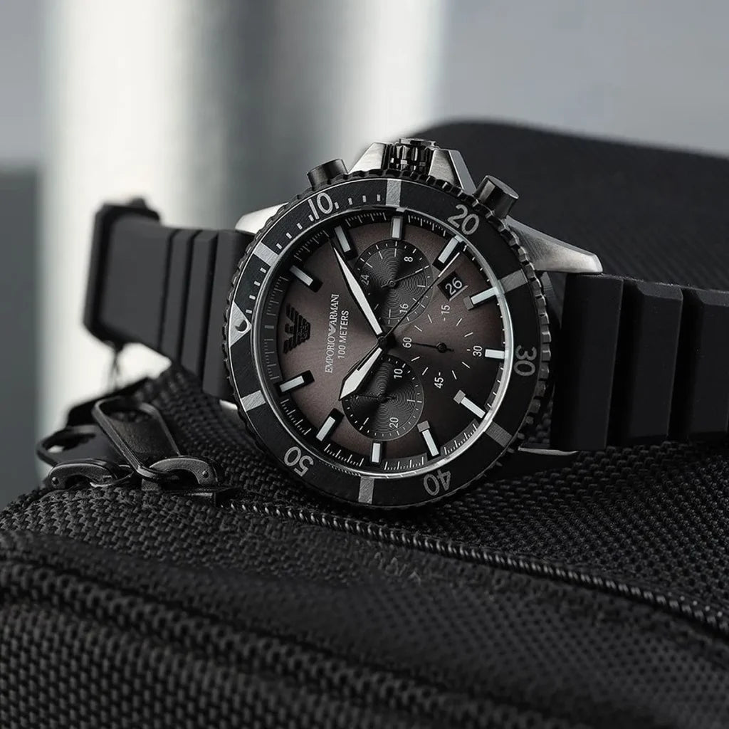 Emporio Armani Men’s Quartz Black Silicone Strap Black Dial 43mm Watch AR11515