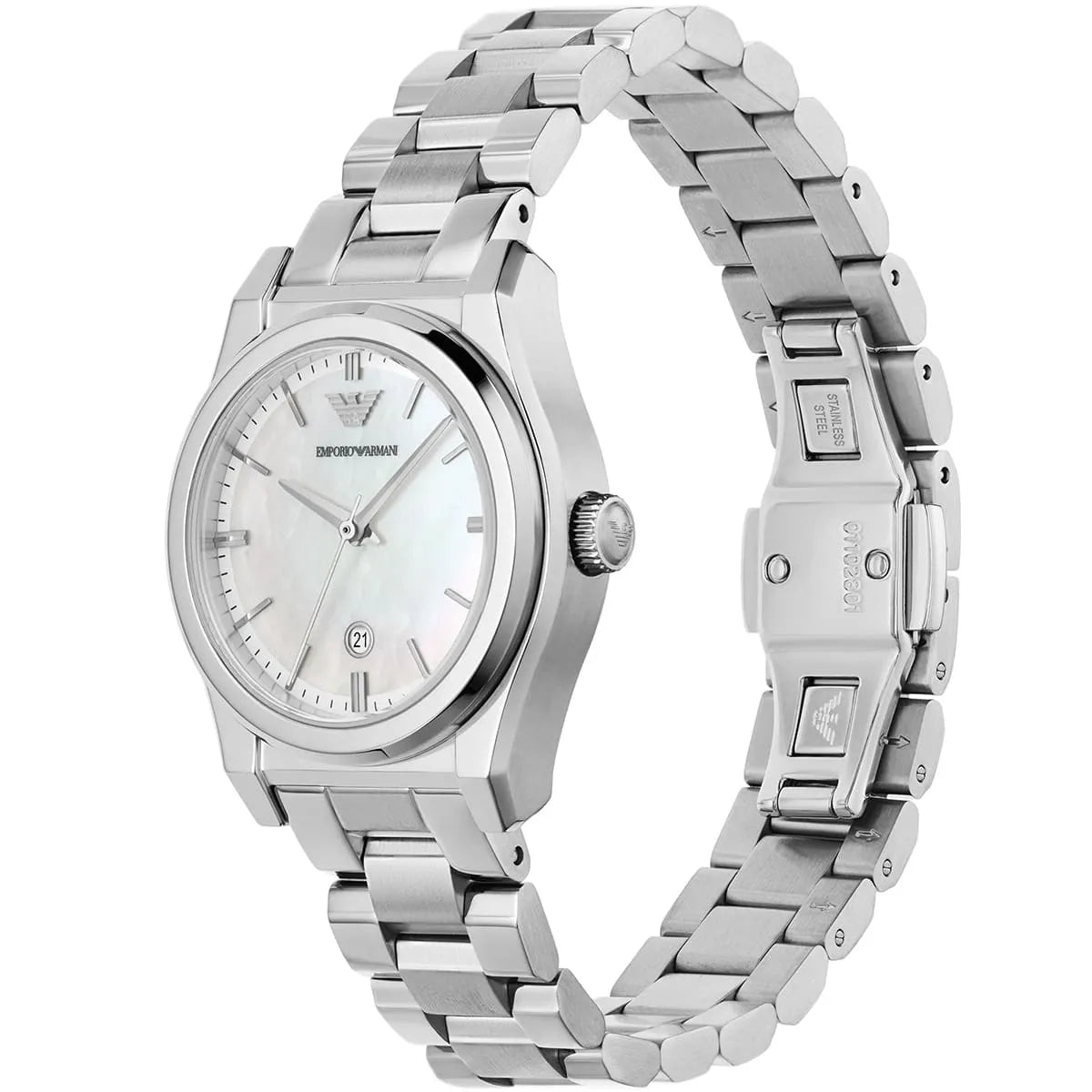 Emporio Armani Women’s Quartz Silver Stainless Steel Mother Of Pearl Dial 32mm Watch AR11557