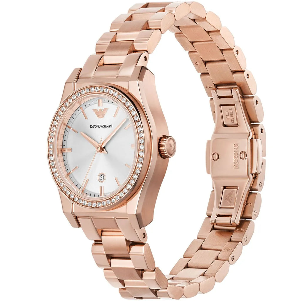 Emporio Armani Women’s Quartz Rose Gold Stainless Steel Silver Dial 32mm Watch AR11558