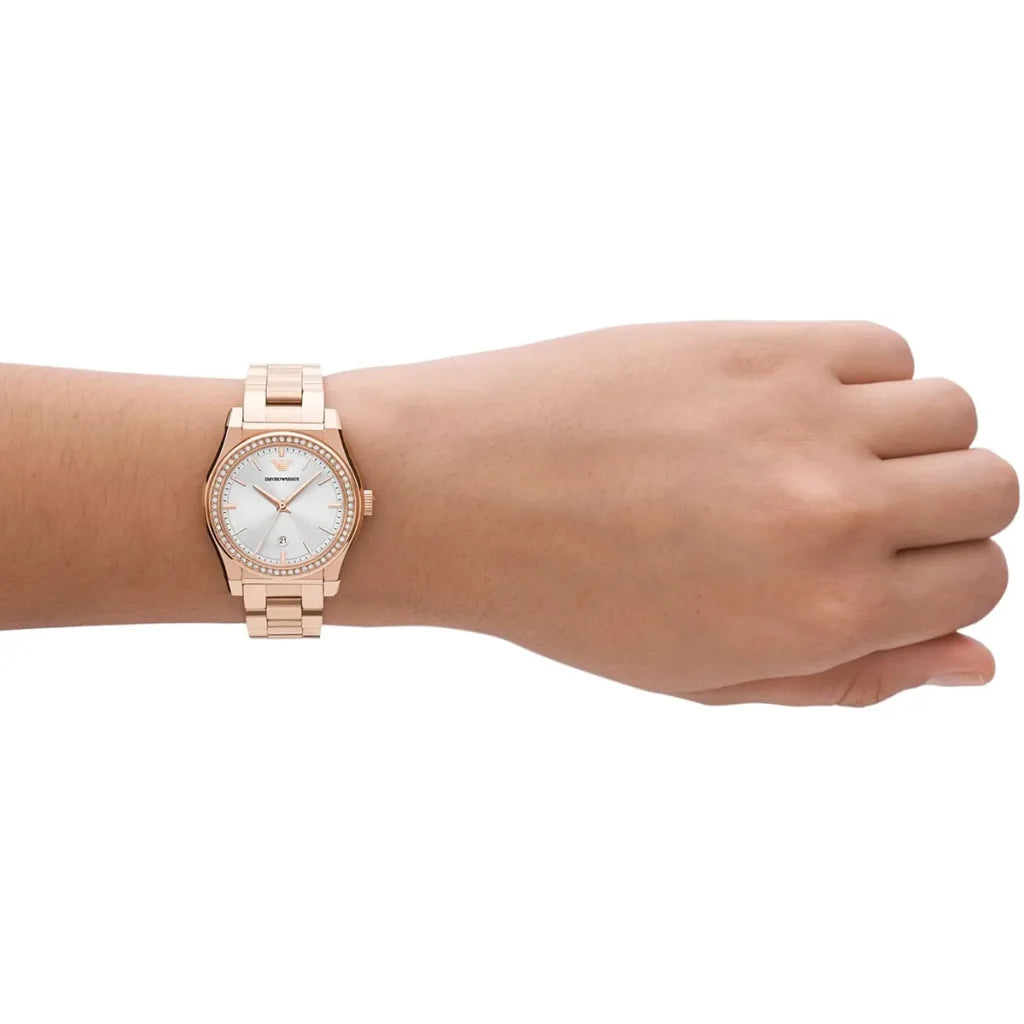 Emporio Armani Women’s Quartz Rose Gold Stainless Steel Silver Dial 32mm Watch AR11558
