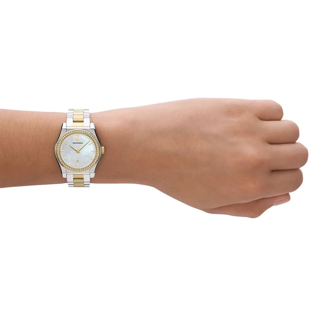 Emporio Armani Women’s Quartz Two-Tone Stainless Steel Mother Of Pearl Dial 32mm Watch AR11559